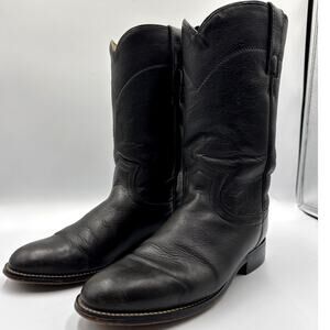 Justin Diamond J Womens 5.5 Black Leather Cowboy Boots Ropers Mexico Y2K Vintage